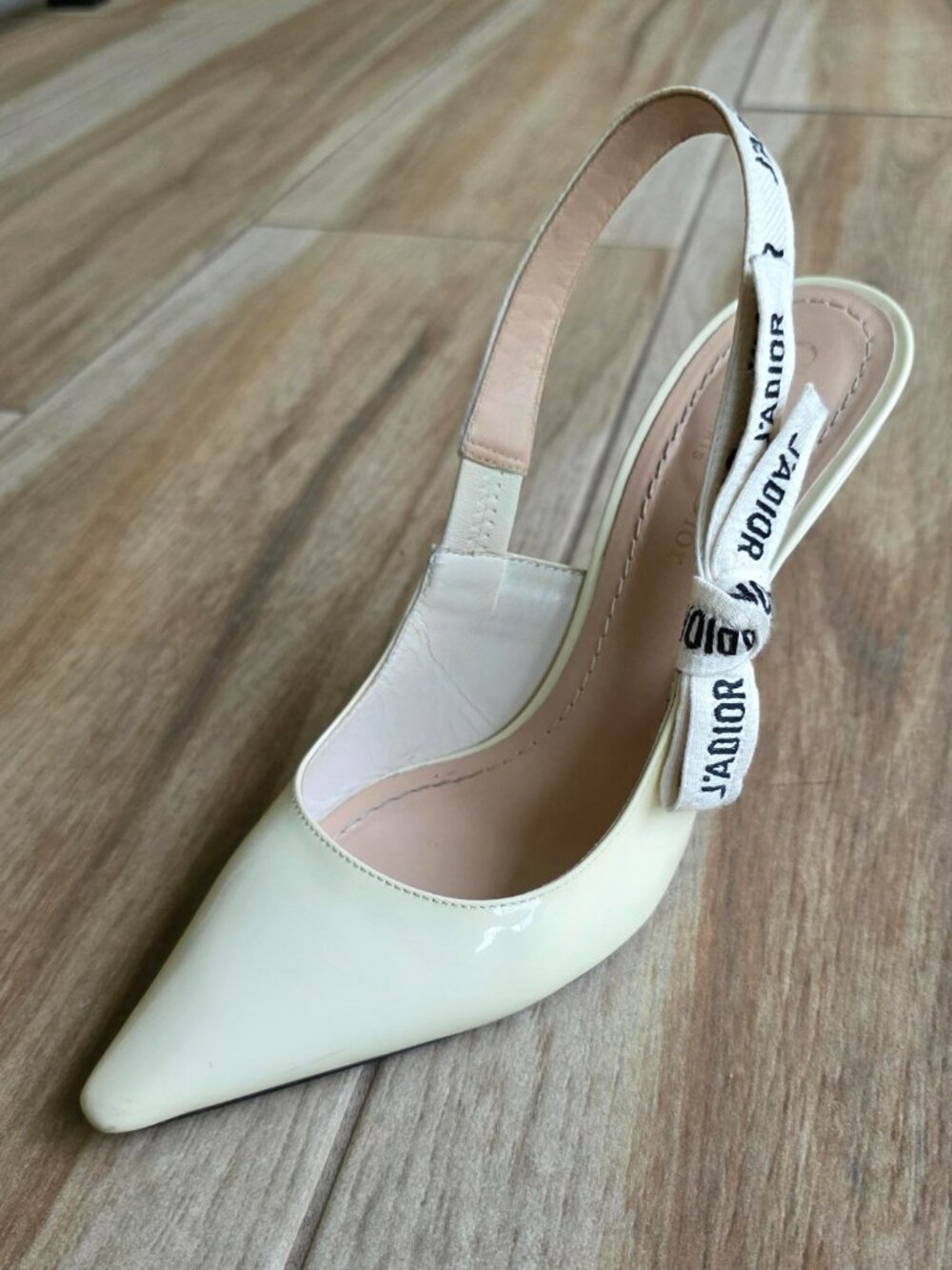 Dior J'Adior Technical Off White Embroidered Ribbon Patent Leather Shoe Eur. 38